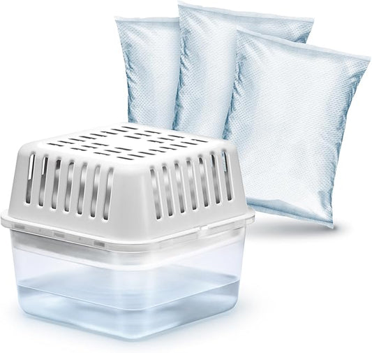 HUMYDRY Moisture Absorber Dehumidifier for Home, Compact Pack of 1 Device of 8.8 Oz With 3 Pre Measured Refills, Fragrance Free Humidity Absorber For Closets Bathroom Bedroom, Ideal For Small Spaces
