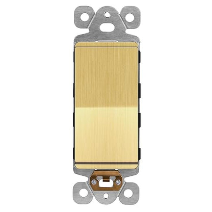 LIDER Brushed Gold Minimalist Design Decorator Switch, Frameless Paddle Wall Light Switch, On/Off Rocker Switch, Single Pole, Residential Grade, UL Listed, 3 Wire, 15A 120-277VAC