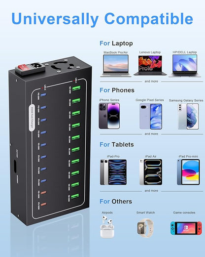 690W USB Charging Station, 20 Port Fast Charging Station for Multiple Devices, PD 100W USB C Charger Block, Smart Power Delivery & Multi Protection for Laptop MacBook iPhone, iPad, Tablet, and More