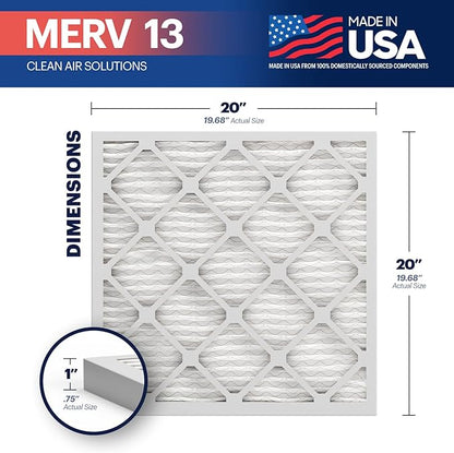 BNX TruFilter 20x20x1 MERV 13 (4-Pack) AC Furnace Air Filter - MADE IN USA - Electrostatic Pleated Air Conditioner HVAC AC Furnace Filters - Removes Pollen, Mold, Bacteria, Smoke