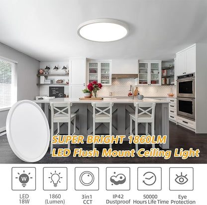 RLEDPZTX Led Flush Mount Ceiling Light,9 Inch 18w 1860lm,3000k/4000k/6000k 3CCT Selectable, Round Modern Flat Panel Super Slim Led Ceiling Light,for Living Dining Kitchen Bedroom Room (6Pack-White)