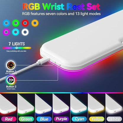 KONDOUND 2-in-1 Heated Wrist Rest Set, Ergonomic Memory Wrist Pad with RGB Lights and Non-Slip Base, Keyboard Mouse Wrist Rest for Computer Laptop Office Work and PC Gaming