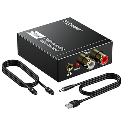 DAC 192KHz Digital to Analog Audio Converter, Optical to RCA Adapter with Coaxial Cable, Toslink Optical to 3.5mm Adapter for PS4 HD DVD Home Cinema Systems
