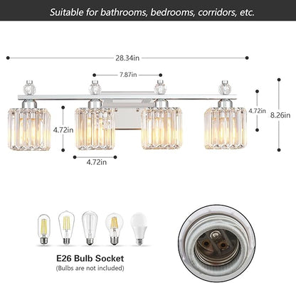 FDPBY Vanity Lights 4-Light Modern Crystal Vanity Light Chrome Bathroom Light Fixtures Over Mirror Crystal Bathroom Vanity Lighting Fixtures