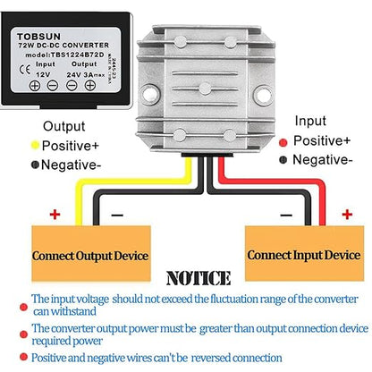 DC 12V Step Up to 24V 3A Boost Converter 72W DC Voltage Regulator Power Converter Waterproof Module Transformer for Golf Cart Club Car Recreational Vehicle