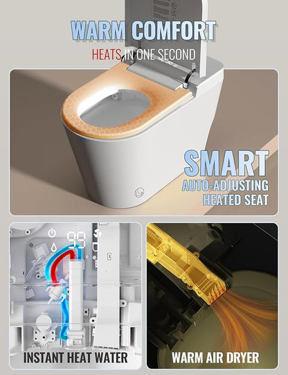 Luoware Smart Toilet with Bidet Built in, Auto Open/Close, Foam Shield, Foot Sensing Operation, Built-in Tank & Pump-Assisted Auto Flush, Wider Heated Seat, Luxury One Piece Elongated Bidet Toilet