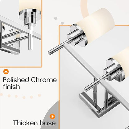 AONEON Bathrom Light Fixtures Polished Chrome 3 Vanity Lights with White Frosted Glass Shade, Wall Lamps Over Mirror for Bath Washroom Bedrom T001CH-L3