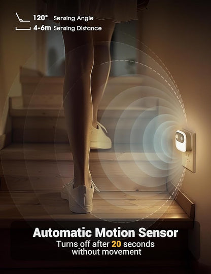 JandCase Motion Sensor Night Light, Night Lights Plug into Wall 2 Pack, 3000K/4000K/5000K Motion Activated Night Light, Light Sensor & Motion Sensor Nightlight for Bedroom, Stairs, Hallway