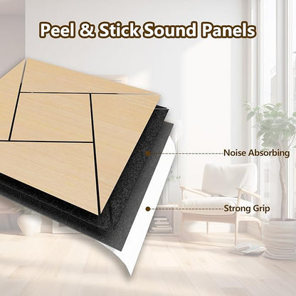 ARMURO 4 Packs Acoustic Wall Panels - Self-Adhesive 3D Wood Slat Wall Panel- Peel and Stick Sound Absorbing Panels for Noise Reducing - Feature Wall Decor for Home & Office