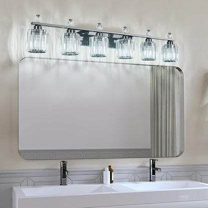 FDPBY Bathroom Vanity Lights 6-Light Plating Black Modern Crystal Vanity Light Fixtures Over Mirror Crystal Bathroom Vanity Lighting Fixtures