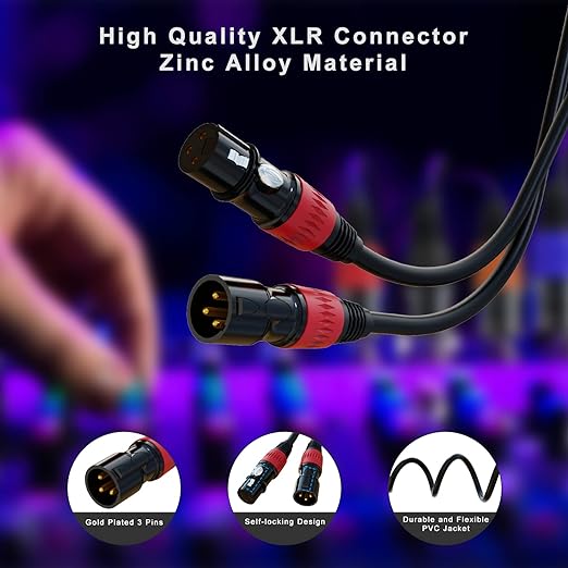 AuxLink XLR Cables, XLR Microphone Cable 6 ft 6 Pack, Gold-Plated 3-pin XLR Speaker Cable Male to Female Balanced Mic Cable