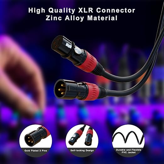 AuxLink XLR Cables, XLR Microphone Cable 1.5 ft 4 Pack, Gold-Plated 3-pin XLR Speaker Cable Male to Female Balanced Mic Cable Short (1.5Foot)