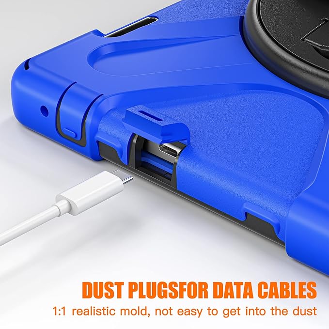 Junfire Shockproof Case for Lenovo Tab M10 3rd Gen 10.1 inch 2022, Heavy Duty Rugged Case with Hand Strap/360°Rotating Kickstand/Shoulder Belt for TB-326FU/TB-328XU,Blue