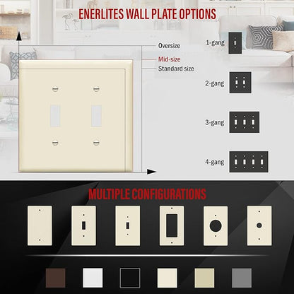 ENERLITES Toggle Light Switch Wall Plate, Gloss Finish, Midway Size 2-Gang 4.88" x 4.92", Unbreakable Polycarbonate Thermoplastic, UL Listed, 8812M-LA, Light Almond