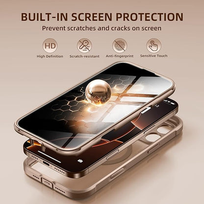 BERFY Magnetic for iPhone 16 Pro Case, Compatible with MagSafe, Built-in Privacy Screen Protector and Upgraded Camera Protection, Anti-Spy Full Body Shockproof Phone Case for 16 Pro 6.3", Desert Gold