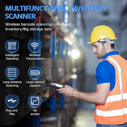 ONEWSCAN Wireless Barcode Scanner, Portable Inventory Scanner 1D&2D&PDF417 Handheld Bar Code Scanners for Collector Data Terminal Inventory Device QR Code Reader with 2.8 Inch LCD Screen