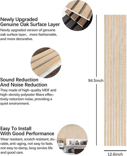 ARMURO Wood Slat Wall Panel - 2 PCS Slat Wall Paneling, Natural Oak Wood Veneer Sound Dampening Wall Panels - Wood Panels for Wall 12.6" W x 94.5" L