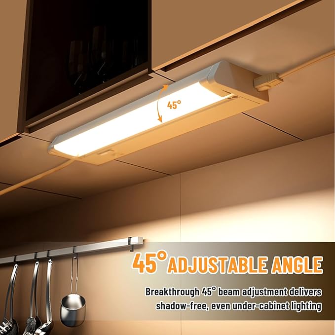 Snyloe 12" LED Under Cabinet Lighting, 8W 600LM, 3 Color Temperatures (3000K/4000K/5000K), Hardwired or Plug-in, Dimmable, 45° Rotatable Design, Connect Multiple Fixtures Up to 15 Units