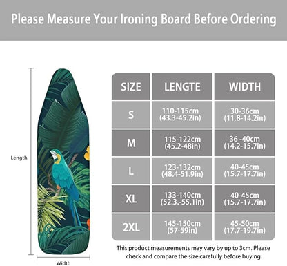ZCFYGDX Ironing Board Cover Easy Install with Elastic Edge 3 Bottom Nylon Buckle Straps Breathable Ironing Decor Suitable for Wide Ironing Board House Decor Parrot Palm Leaf Print Size-M