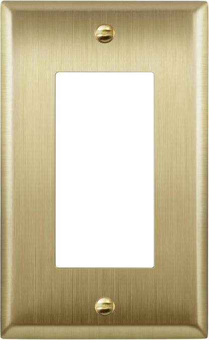 ENERLITES Decorator Switch or Outlet Metal Wall Plate, Stainless Steel Outlet Cover, Corrosion Resistant, Size 1-Gang 4.50" x 2.76", Stainless Steel 201, 7731-BB, Brushed Brass, Gold