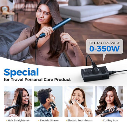 Upgraded 220V to 110V Converter for European Travel- 350W Voltage Converter US to Europe for Using Most U.S. Travel Devices Abroad- Hair Straightener Curler Shaver Toothbrush Laptop Camera Phone