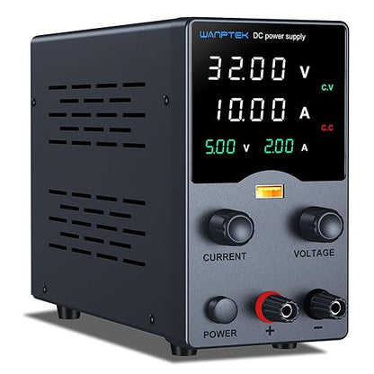 Wanptek DC Power Supply Variable 30V 10A, Bench Power Supplies with Encoder Adjustments Knob, USB Fast Charge Port with Output Current Display, 4-Digit LED Display