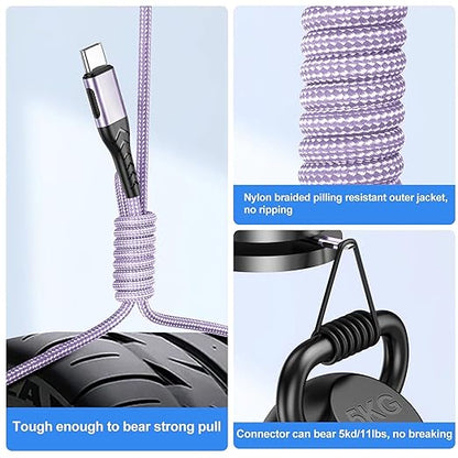 Durcord USB C to USB C Cable, 2Pack 100W 6ft USB C Charger Cable Fast Charging for Android/Phone/Pad, Type C to Type C Charger Braided USB Cable Compatible with Phone 16/15 Pro Plus Max Purple