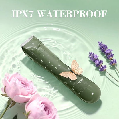 Bikini Trimmer for Women, Flyant 2 in 1 Electric Shaver for Women, Pubic Hair Trimmer Waterproof IPX7 with LED, Bikini Razor for Leg Arm Underarm Bikini Area, Christmas Gifts for Her - Dark Green