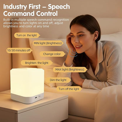 LIPKAHH Touch Lamp for Nightstand,Speech Control Bedside Lamp Touch Control for Bedrooms,Smart Rechargeable Night Light,Eye Caring Battery Dimmable Night Lamp for Nursery Kids & Adult