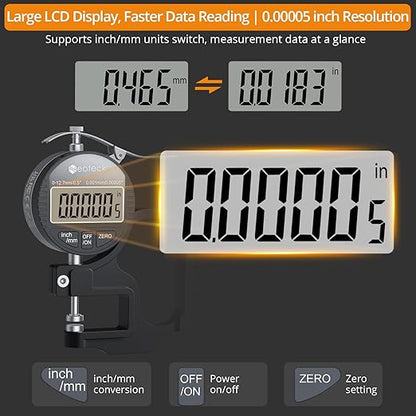 Neoteck Digital Thickness Gauge (Silver-Black, 0-0.5"/0.00005")