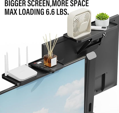 CABTE 2 Pcs TV Top Shelf- Adjustable Monitor Screen Shelf, TV Top Storage Bracket Computer Screen Shelf for Soundbar, Media Boxes, Game Console, Router and Home,11.8 x 4.9in