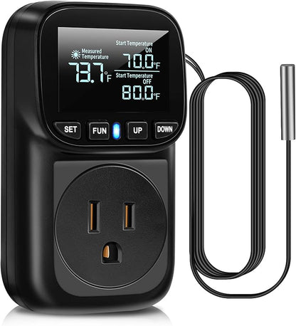 Diymore Digital Temperature Controller Outlet,1800W Plug in Thermostat,Heating Cooling Mode,120V Incubator Room Thermometer Gauge Reptile Thermostat Greenhouse Thermometer for House Pool Thermometer