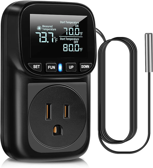 Diymore Digital Temperature Controller Outlet,1800W Plug in Thermostat,Heating Cooling Mode,120V Incubator Room Thermometer Gauge Reptile Thermostat Greenhouse Thermometer for House Pool Thermometer