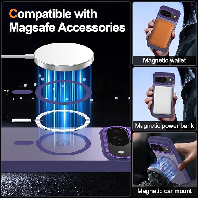 Magnetic for Google Pixel 10/Pixel 10 Pro Case, [Military Grade Drop Protection] [Compatible with MagSafe] Shockproof Slim Translucent Matte Anti-Slip for Women Girls Men Case, Deep Purple