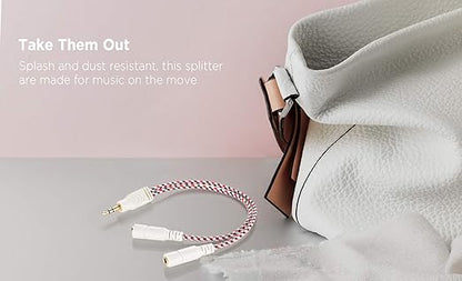 DUKABEL Headphone Splitter, 3.5mm Splitter Cable for Headset [Fine Braided & Gold Plated] Stereo Audio Y Cable AUX Splitter - Compatible for iOS, Android, Smartphones, Tablets & More - (0.85ft/26cm)