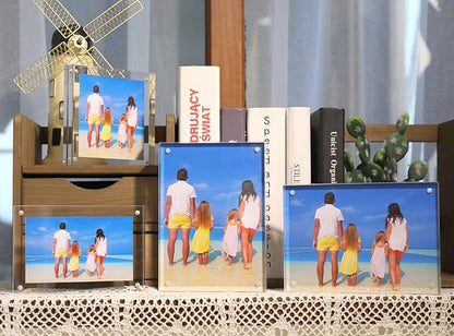 Meetu Acrylic Picture Frame 8x10,Clear Freestanding Double Sided 24mm Thickness Frameless Magnetic Photo Frames Desktop Display with Gift Box Package (2 Pack)