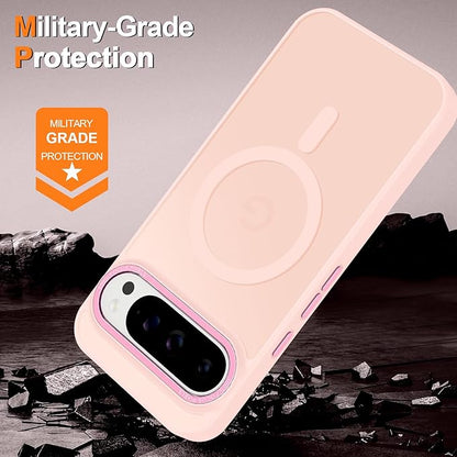 Magnetic for Google Pixel 9 Pro XL Case, [Military Grade Drop Protection] [Compatible with MagSafe] Shockproof Slim Translucent Matte Anti-Slip for Women Girls Men Case, Pink