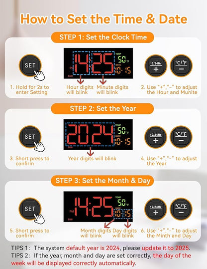 Netzu Alarm Clocks for Bedrooms, Digital Alarm Clock with Date Temperature and Weekday, Manual DST, Snooze, 2 Alarms, 4 Volumes for Living Room Home Bedside Desk