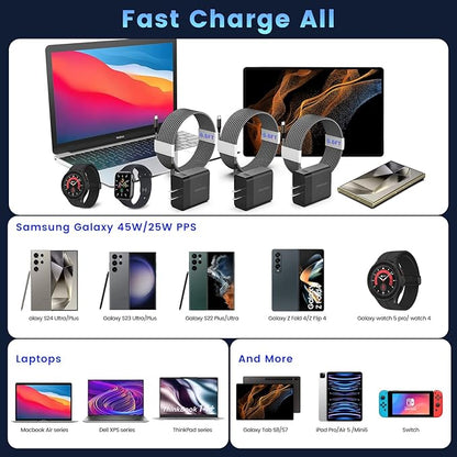 2Port 45W Super Fast Charger Type C, 3Pack 45W USB-C Charger Android Phone Charger Fast Charging for Samsung Galaxy S24 Ultra/S24+/S24/S23 Ultra/S23+/S22/S20/Note10+/Tab S9 with 3X 6.6ft Type C Cord