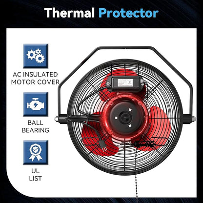 Fanqiebros 12 IN High Velocity Wall Mount Fan, 3 Speed Industrial Wall Fan with Sealed Motor, 2500 CFM Adjustable Air Circulator for Garage, Commercial, Greenhouse, Warehouse & Gazebo Use, UL Listed