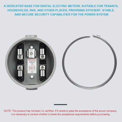 100 Amp Meter Socket, 4 Jaw Meter Base, 240V 3 Wire Ring Type, with Horn Bypass Meter Cover Plate, Suitable for Overhead/Underground Feed