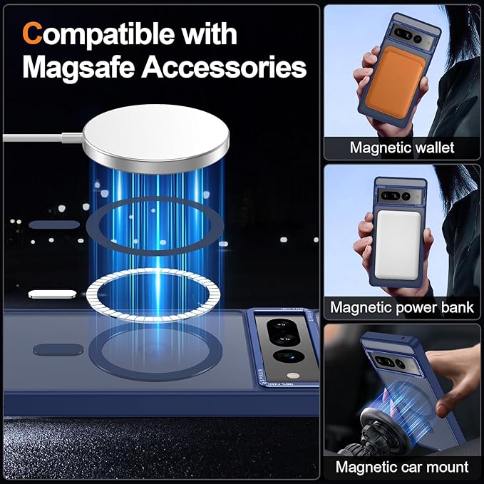 Magnetic for Google Pixel 7 Pro Case, [Military Grade Drop Protection] [Compatible with MagSafe] Shockproof Slim Translucent Matte Anti-Slip for Women Girls Men Case, Dark Blue