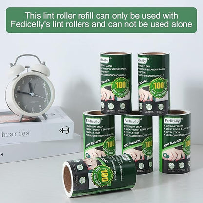 Fedicelly Lint Rollers Pet Hair Extra Sticky Refills,Mega Value Set 600 Sheets for Cat and Dog Hair Removal,100 Sheets Per Roller (Pack of 6)