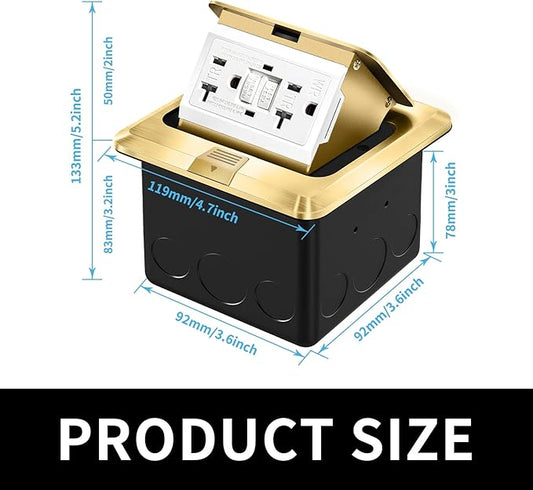 Vagueior Recessed Floor Electrical Outlet Kit,Waterproof Electrical Outlet Covcer Box,Hidden GFCI Outlet+20A Tamper-Resistant Receptacle Outlet with Slow Elastic Damping，ETL Certified，Gold(2 Pack)
