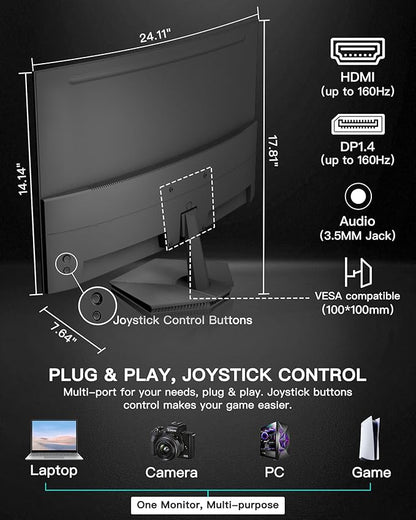 SANSUI 27 Inch Curved 160Hz Gaming Monitor, 1500R Curved Computer Gaming Monitor FHD 1080P, 4000:1, 110% sRGB, FPS/RTS, 1Ms MPRT|FreeSync|HDR|Low Blue Light|HDMI DP| VESA Support, HDMI Cable Incl.