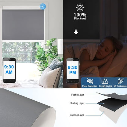COOLWINDS Motorized Blinds with Remote Cordless Automatic Motorized Shades Custom Blinds for Windows Smart Curtains Compatible with Alexa Google Home(Blackout Thunder Grey,W24 x H72in)