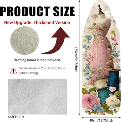 Nuxovilar Ironing Board Cover Needle Cotton 15x54 Inches | Ironing Board Cover and Pad Floral Gown Sewing Design for Sewing Room, Bedroom, Laundry Space