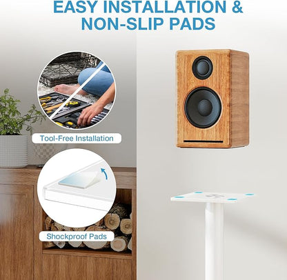 YOMT Universal Speaker Stands Pair for Surround Sound, 28 Inch Floor Speaker Stands with Cable Management Holds 22lbs Bookshelf Speaker Satellite Speaker, 1 Pair, White