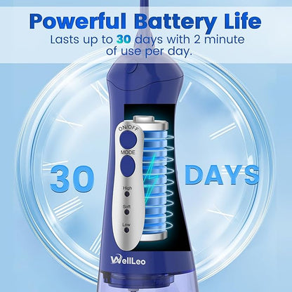 WellLeo Water Flossers for Teeth, Portable Oral Irrigator Rechargeable Water Dental Flosser Pick with High Pressure 5 Jet Tips, IPX7 Travel Water Flossing for Brace Teeth Cleaner Gum Care