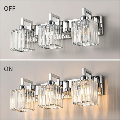 FDPBY Modern Bathroom Vanity Light 3-Lights Chrome Crystal Wall Lamp Bathroom Modern Crystal Vanity Lighting
